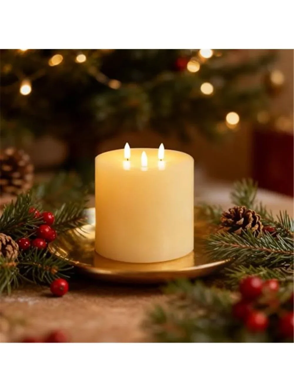 Large Flameless LED Pillar Candle Real Wax 3 Wick Remote Timer Battery Operated